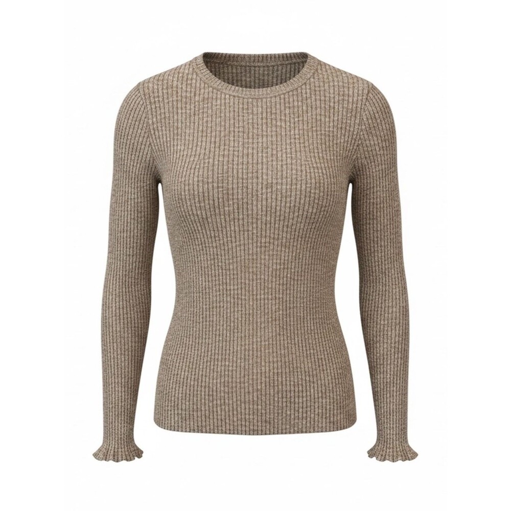 Everlane Neutral Ribbed Crewneck Knit Sweater in White and Beige - Size Small
